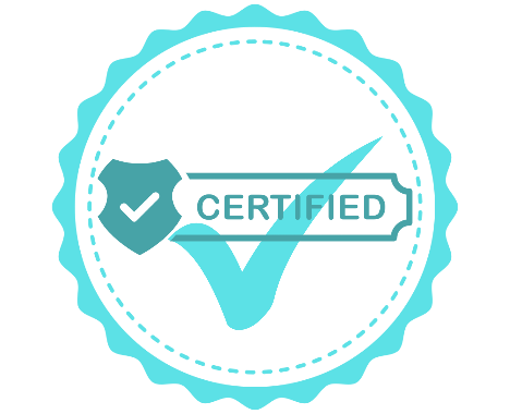 Certified seal of approval icon in teal for quality assurance.